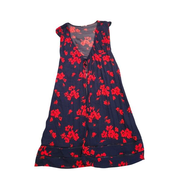 GAP Dresses & Skirts - GAP Navy Red Floral Sleeveless Midi Dress XS Tie Front Lightweight Rayon
